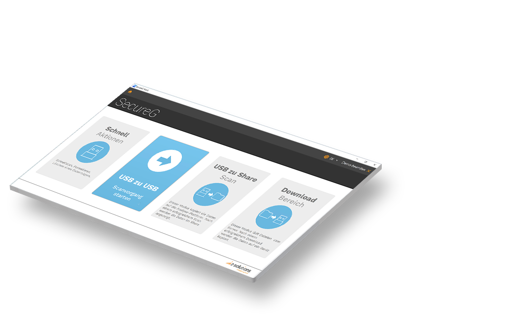 SecureG Benutzeroberfläche für Kiosk-Terminals, Desktop Apps und Web Apps